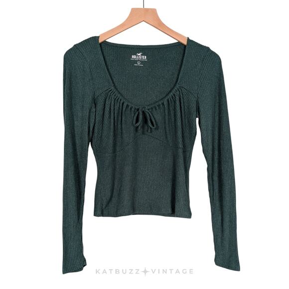 Hollister Tops - Hollister Milkmaid Sweater Top L Green Babydoll Bow Y2K Renaissance Whimsigoth